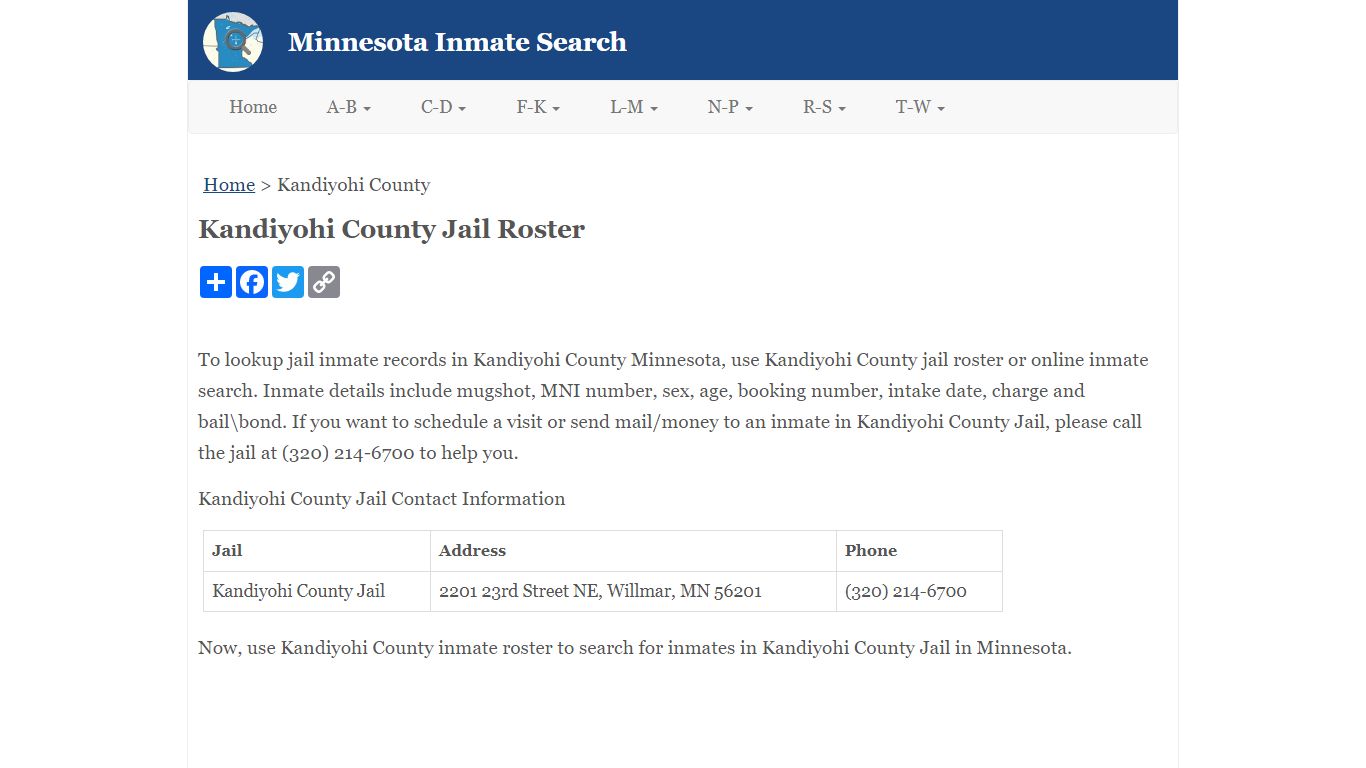 Kandiyohi County Jail Roster - Minnesota Inmate Search